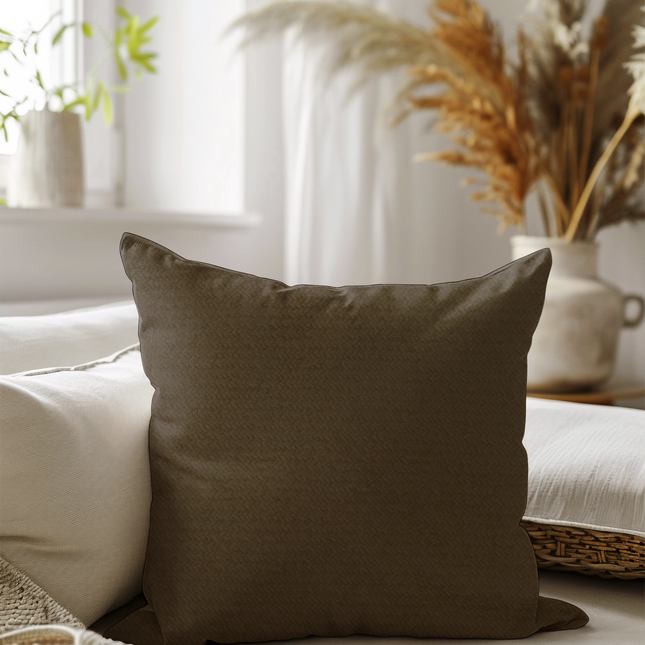 Medium Brown Colour Textured Velvet Flock Readymade cushion cover