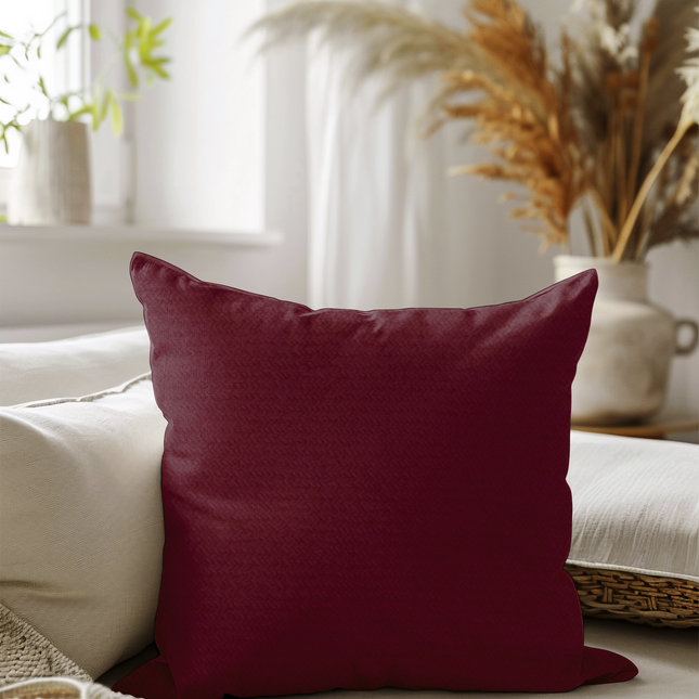 Carmine Red Colour Textured Velvet Flock Readymade cushion cover