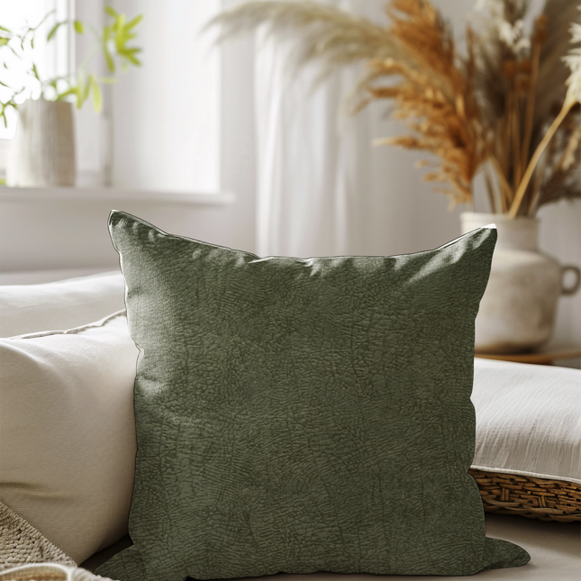 Olive Green Colour Textured Velvet Flock Readymade cushion cover