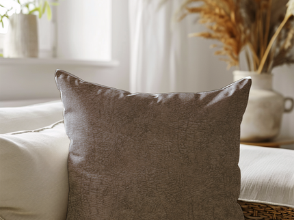 Medium Brown Colour Textured Velvet Flock Readymade cushion cover