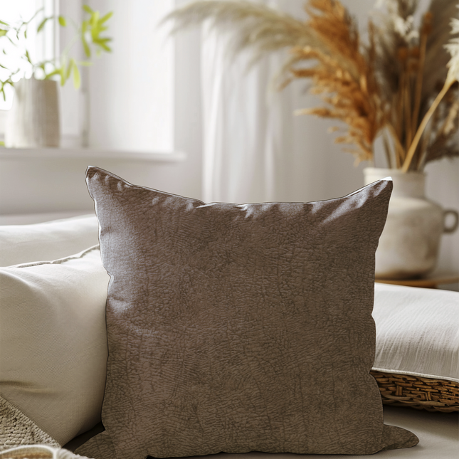 Medium Brown Colour Textured Velvet Flock Readymade cushion cover