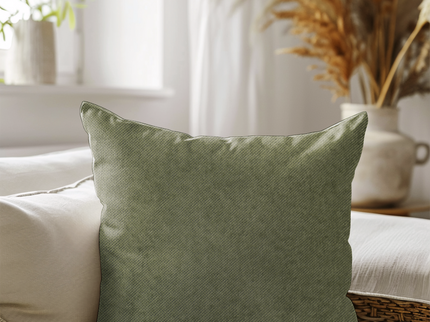 Olive Green Colour Textured Velvet Flock Readymade cushion cover