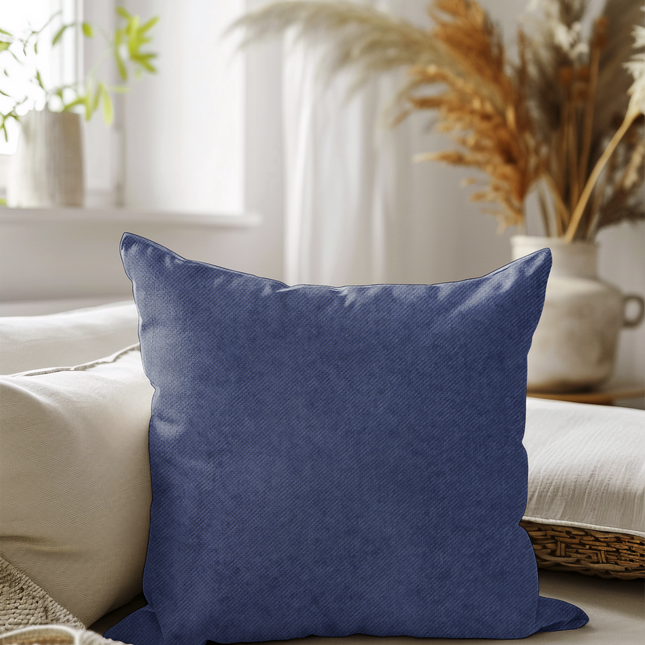 Prussian Blue Colour Textured Velvet Flock Readymade cushion cover