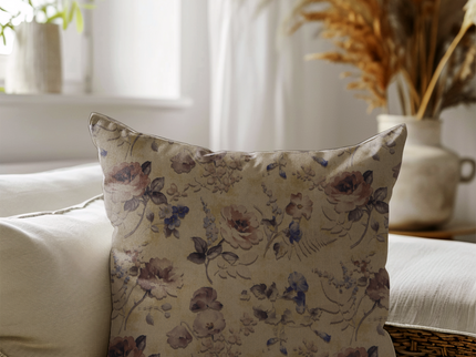 Dusty Rose and Brown Colour Floral and Leaves Pattern readymade cushion cover