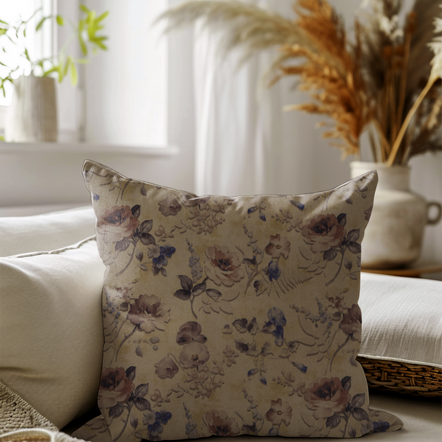 Dusty Rose and Brown Colour Floral and Leaves Pattern readymade cushion cover