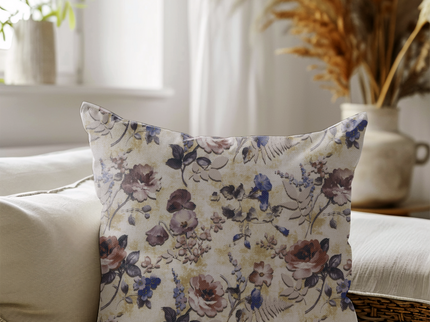 Dusty Rose and Blue Colour Floral and Leaves Pattern readymade cushion cover
