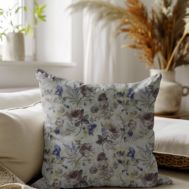 Brown and Soft Olive Colour Floral and Leaves Pattern readymade cushion cover
