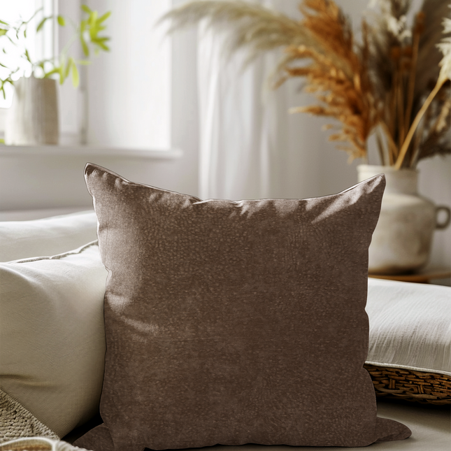 Espresso Brown Colour Textured Velvet Flock readymade cushion cover
