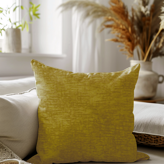 Mustard Yellow Colour Textured Velvet Flock readymade cushion cover