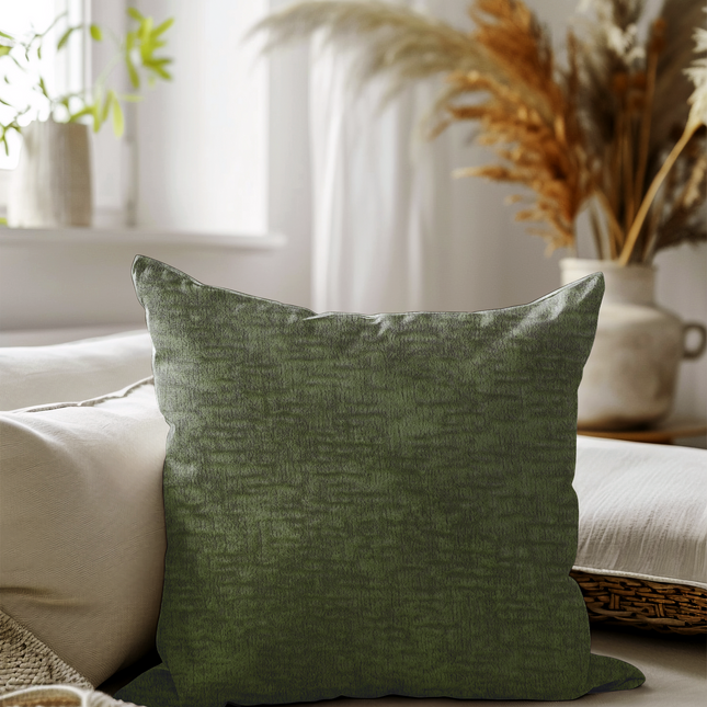 Olive Green Colour Textured Velvet Flock readymade cushion cover