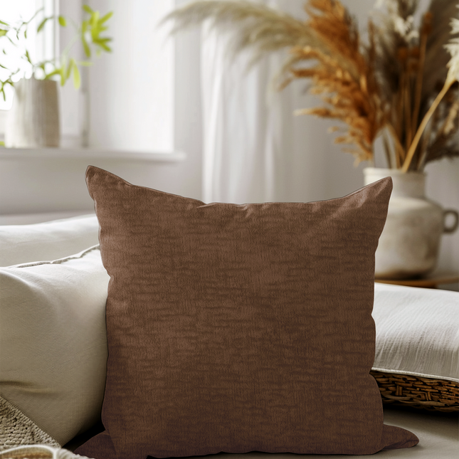 Mocha Brown Colour Textured Velvet Flock readymade cushion cover