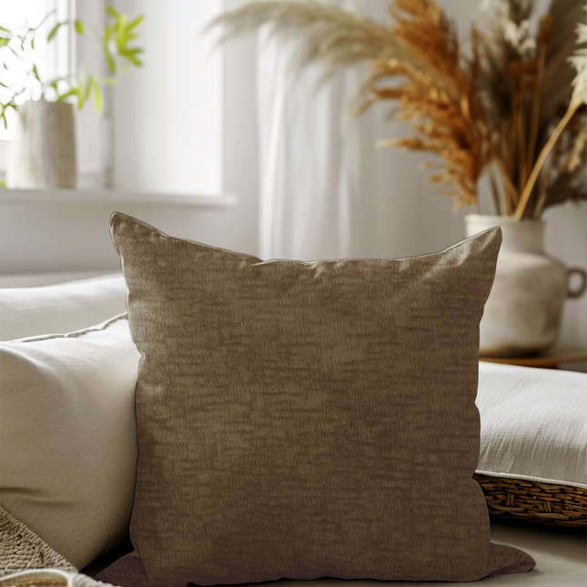 Brown Colour Textured Velvet Flock readymade cushion cover