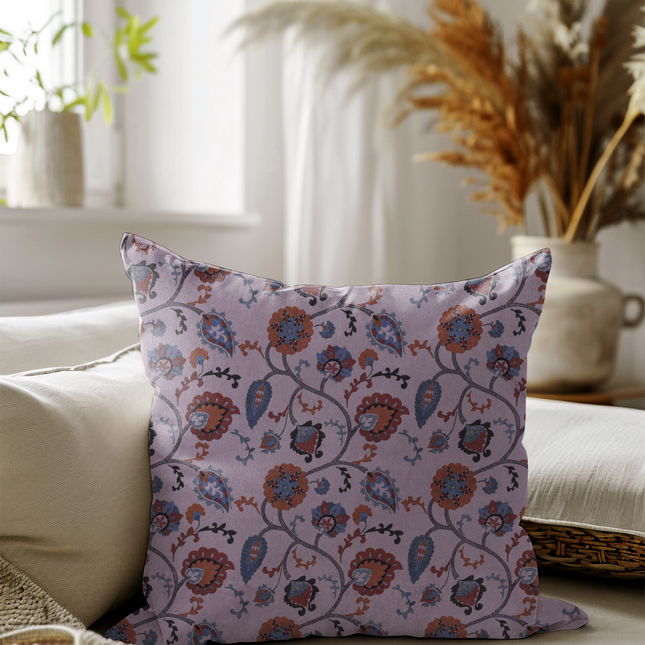 Mustard and blue Floral and Leaves Pattern Velvet readymade cushion cover