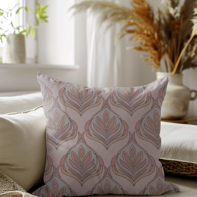 Lavender Grey and Rose Floral and Leaves Pattern Velvet readymade cushion cover