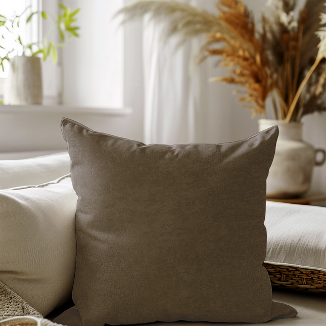 Medium Brown Colour Textuerd Velvet Flock Readymade cushion cover