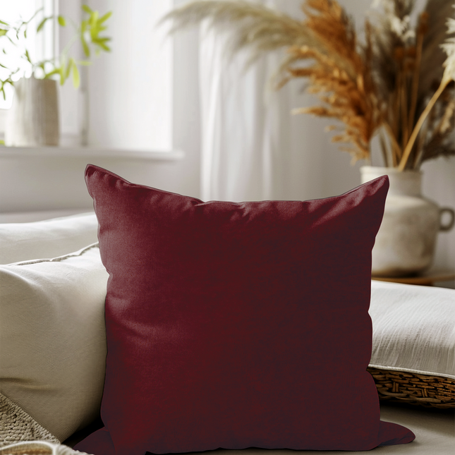 Maroon Colour Textured Velvet Flock Readymade cushion cover