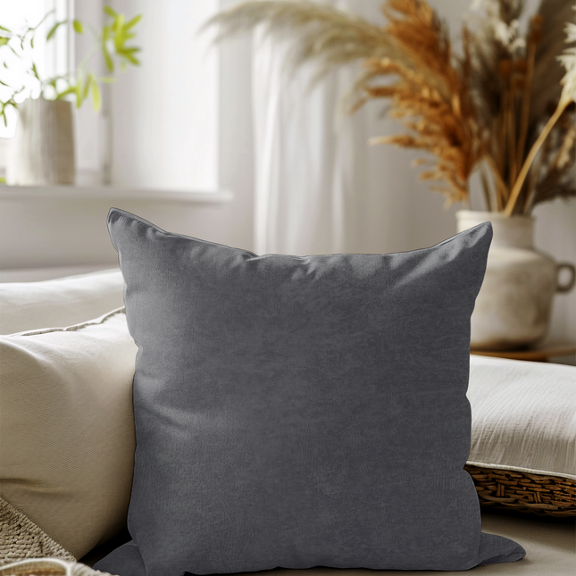 Dark Ash Brown Colour Textured Velvet Flock Readymade cushion cover