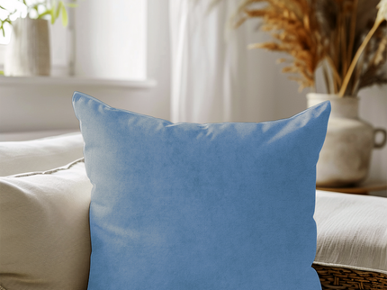 Medium Blue Colour Textured Velvet Flock readymade cushion cover