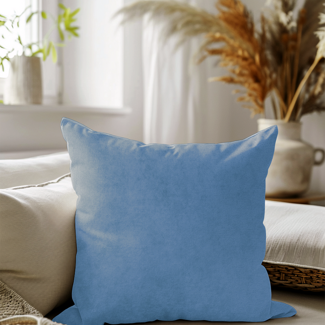 Medium Blue Colour Textured Velvet Flock readymade cushion cover