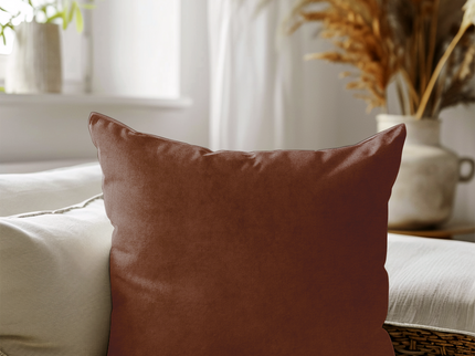 Cinnamon Brown Colour Plain Velvet Flock Readymade cushion cover