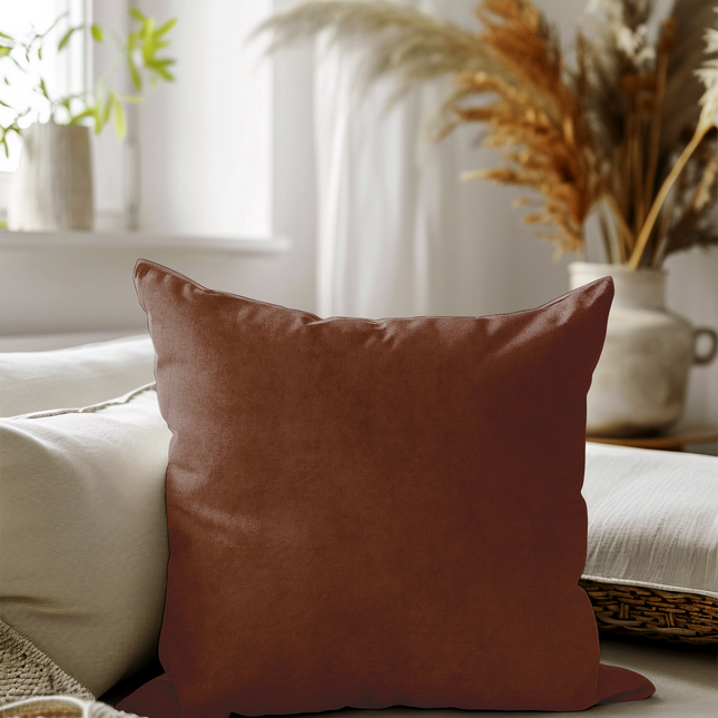 Cinnamon Brown Colour Plain Velvet Flock Readymade cushion cover