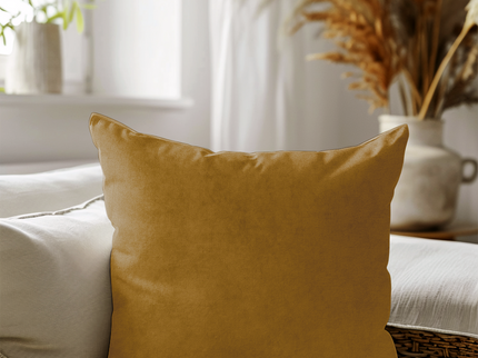 Dark Yellow Colour Plain Velvet Flock Readymade cushion cover