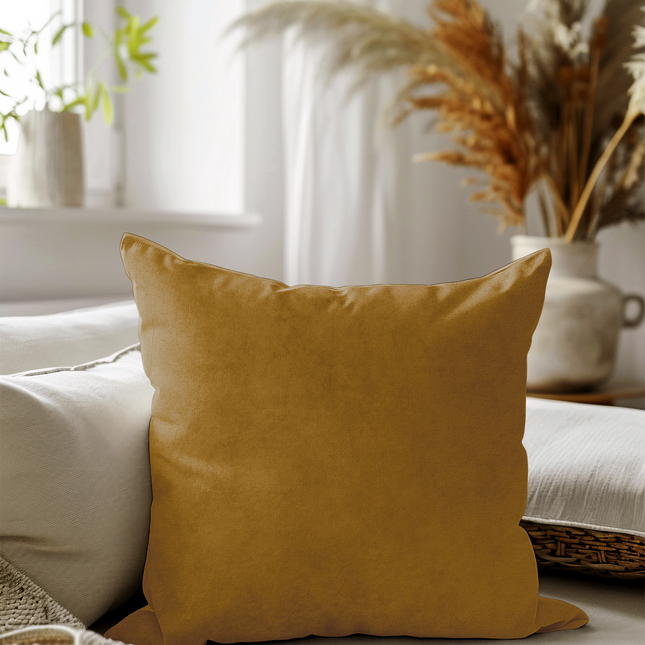 Dark Yellow Colour Plain Velvet Flock Readymade cushion cover