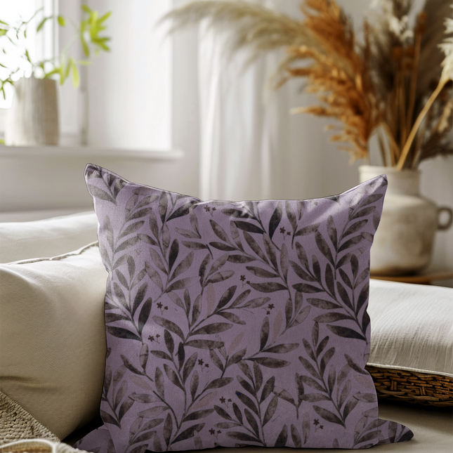 Brown Colour Leaves Pattern Velvet readymade cushion cover