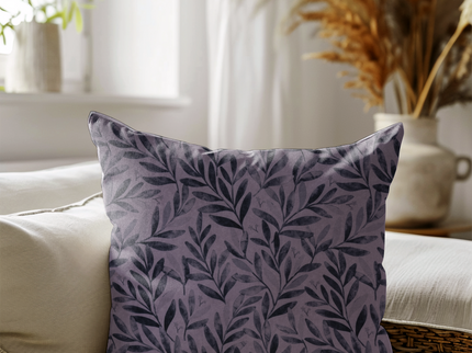 Grey Colour Leaves Pattern Velvet readymade cushion cover