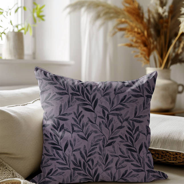 Grey Colour Leaves Pattern Velvet readymade cushion cover