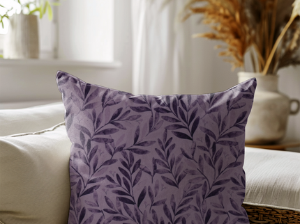 Purple Colour Leaves Pattern Velvet readymade cushion cover