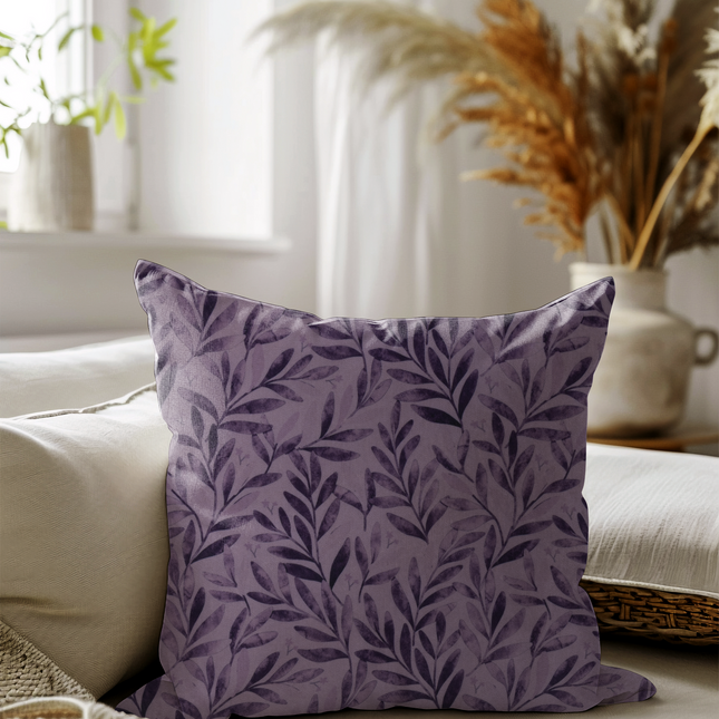 Purple Colour Leaves Pattern Velvet readymade cushion cover
