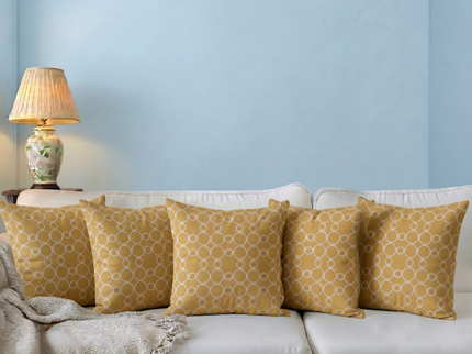 Mustard gold colour circular pattern velvet flock readymade cushion cover
