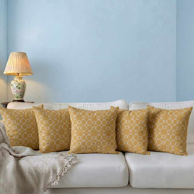 Mustard gold colour circular pattern velvet flock readymade cushion cover