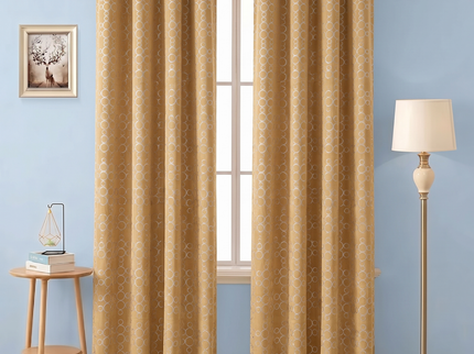 Mustard gold colour circular pattern velvet flock readymade curtain