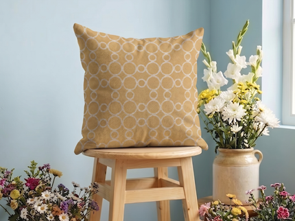 Mustard gold colour circular pattern velvet flock readymade cushion cover