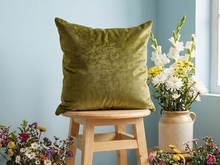 Dark Yellow Colour Textured Velvet Flock Readymade cushion cover