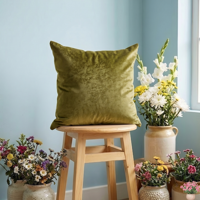 Dark Yellow Colour Textured Velvet Flock Readymade cushion cover