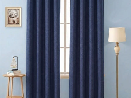 Prussian Blue Colour Textured Velvet Flock Readymade Curtain
