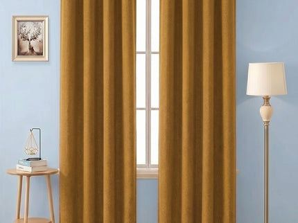 Ochre Dark Yellow Colour Textured Velvet Flock Readymade Curtain
