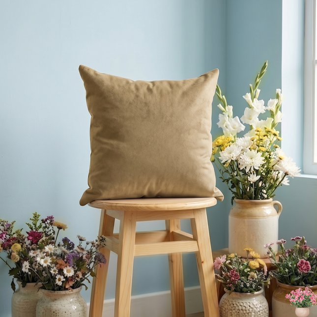 Peanut Brown Colour Plain Velvet Flock Readymade cushion cover