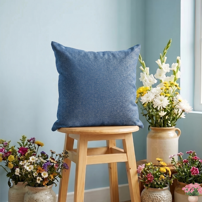 Royal blue colour textured pattern velvet flock readymade cushion cover