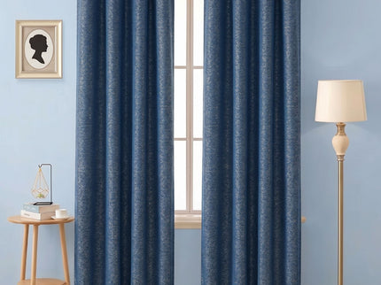 Royal blue colour textured pattern velvet flock readymade curtain