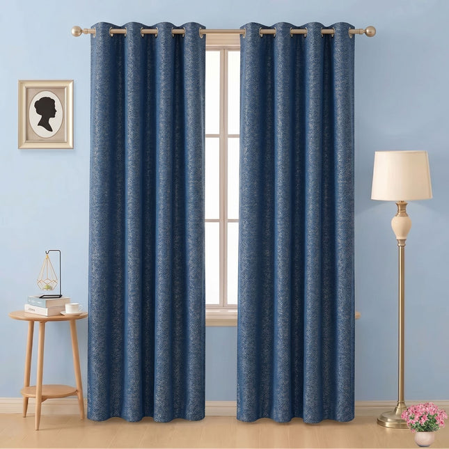 Royal blue colour textured pattern velvet flock readymade curtain
