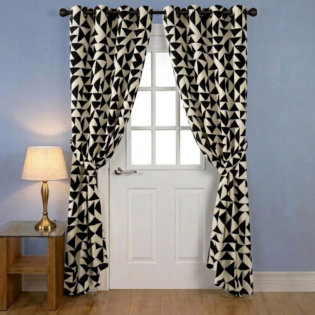 Multicolour geometric pattern velvet flock readymade curtain