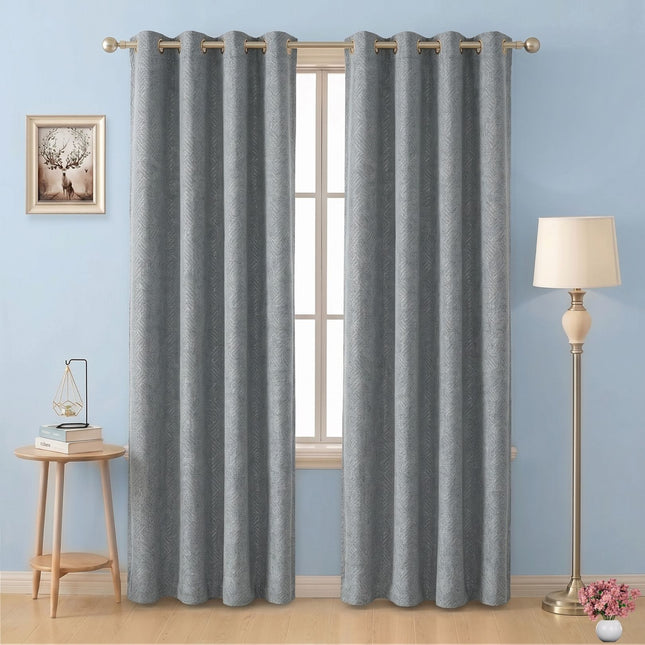 Greenish Beige Colour Textured Velvet Readymade Curtain