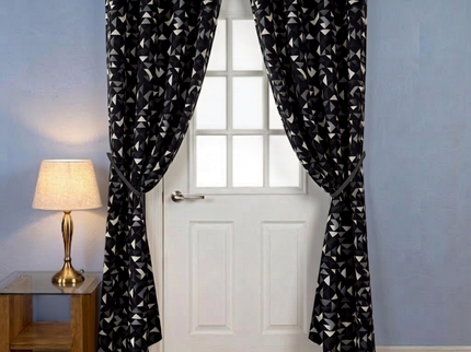 Multicolour geometric pattern velvet flock readymade curtain