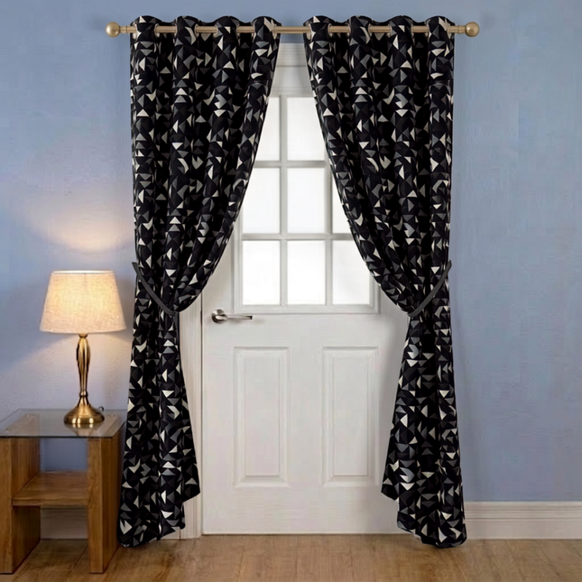 Multicolour geometric pattern velvet flock readymade curtain
