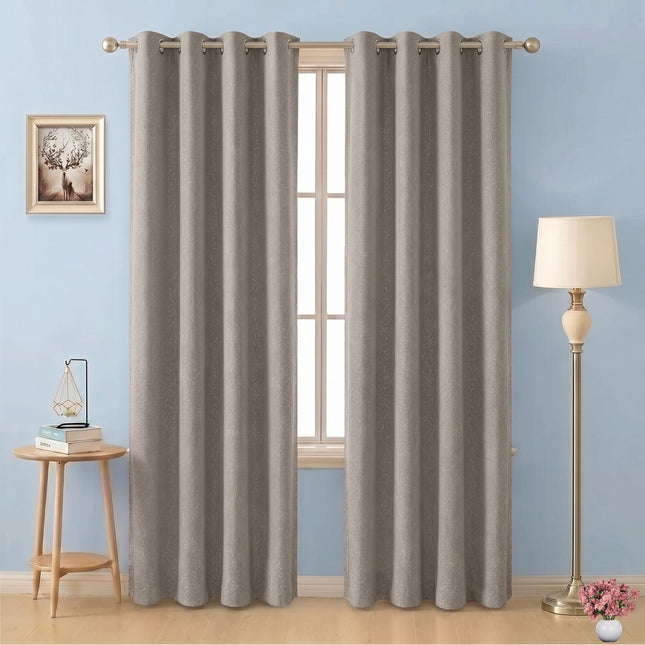 Dark Beige Colour Textured Velvet Flock Readymade Curtain