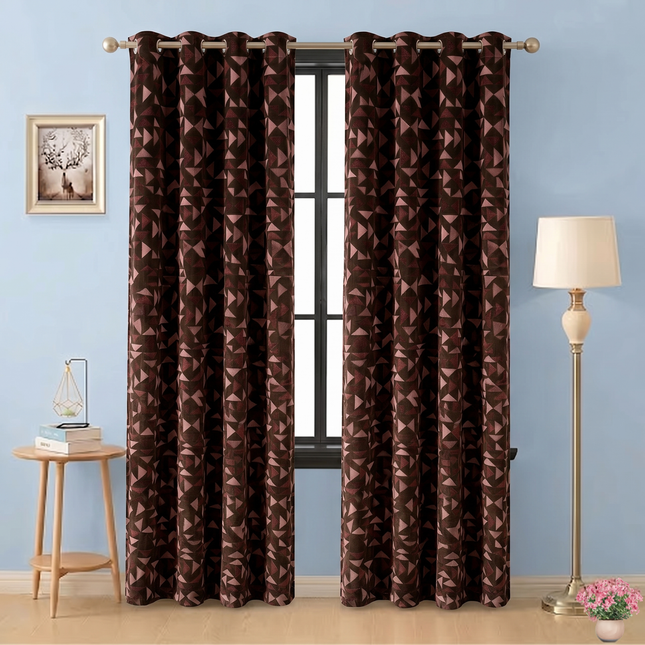 Multicolour geometric pattern velvet flock readymade curtain
